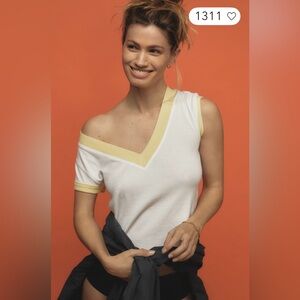 Pilcro White and Yellow Short Sleeve Tee